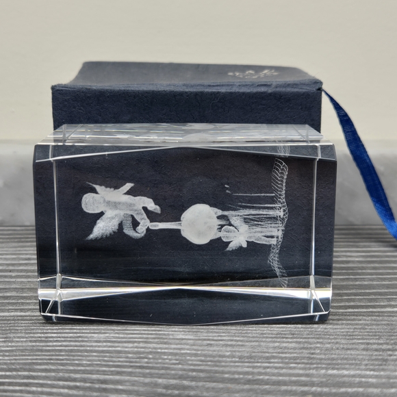 3D Laser Etched Glass Paperweight Cube Art Angel Baby & Stork Crystal Beautiful - Picture 11 of 13
